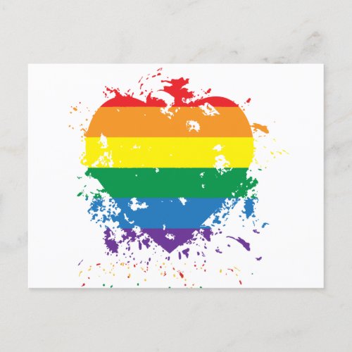 Gay Pride Rainbow Flag Heart Announcement Postcard