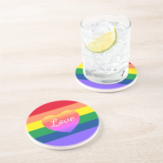 Gay Pride Rainbow Flag Heart LGBTQ  Coaster (Side)