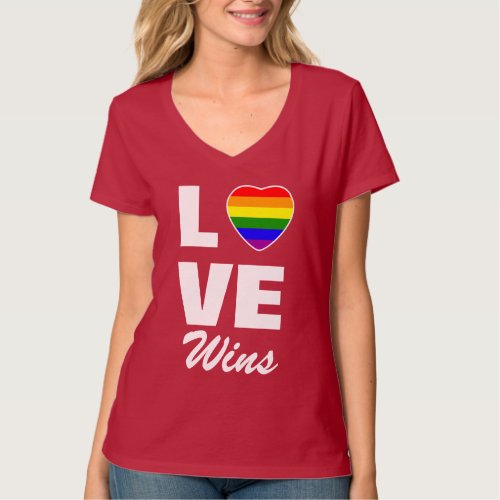 Gay Pride Rainbow Flag Heart Love Wins T_Shirt