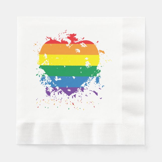 Gay Pride Rainbow Flag Heart Napkins (Front)