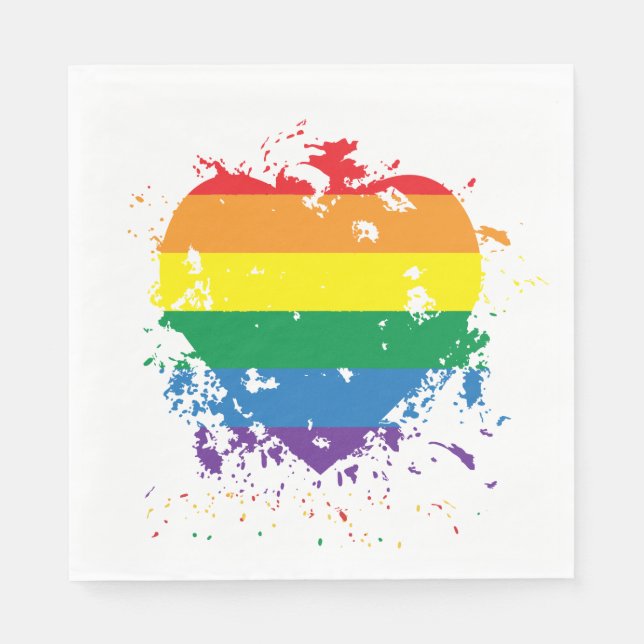 Gay Pride Rainbow Flag Heart Napkins (Front)