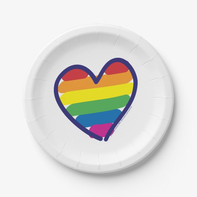Gay Pride Rainbow Flag Heart Paper Plates (Front)