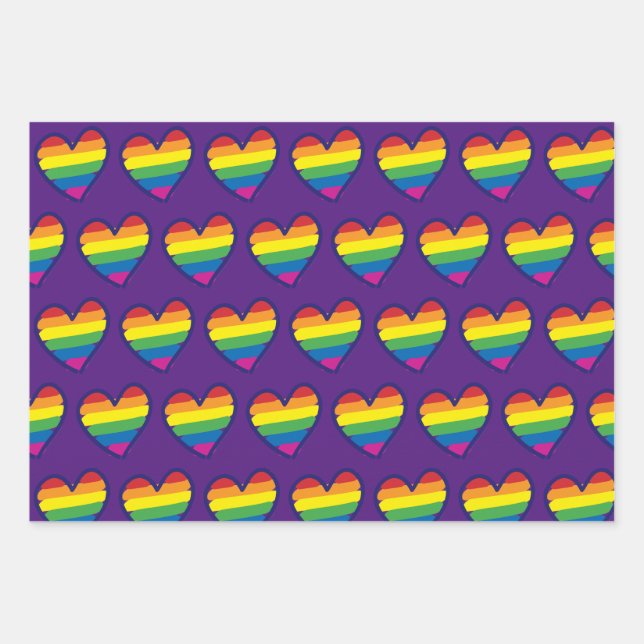 Gay Pride Rainbow Flag Heart Wrapping Paper Sheets (Front)