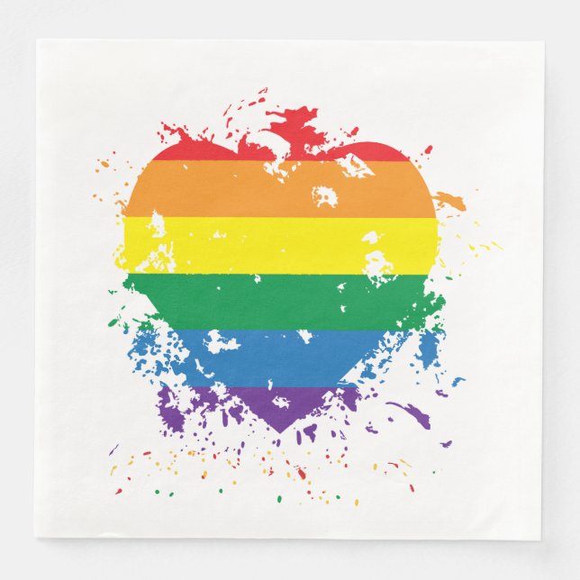Gay Pride Rainbow Flag Hearts Paper Dinner Napkins (Front)