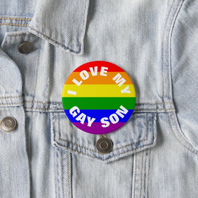 Gay Pride Rainbow flag I love My Gay Son Button (In Situ)