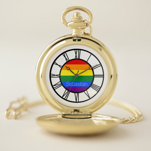 Gay Pride Rainbow Flag LGBT Personalized Pocket Watch (Inside)