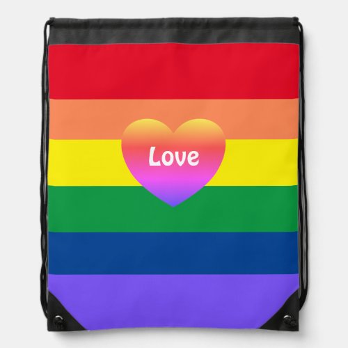 Gay Pride Rainbow Flag LGBTQ Colorful Heart  Drawstring Bag