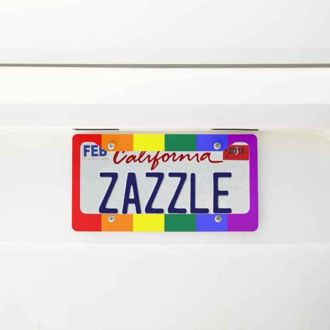 Gay Pride Rainbow Flag License Plate Frame (On Car)