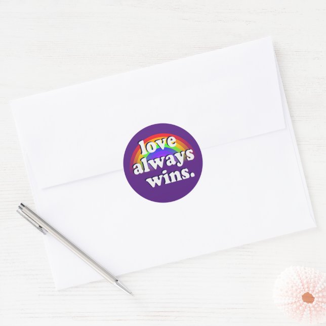 Gay Pride Rainbow Flag Love Always Wins T-Shirt Classic Round Sticker (Envelope)