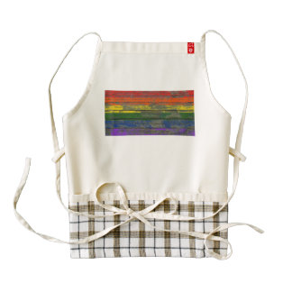 Gay Pride Rainbow Flag on Rough Wood Boards Effect Zazzle HEART Apron