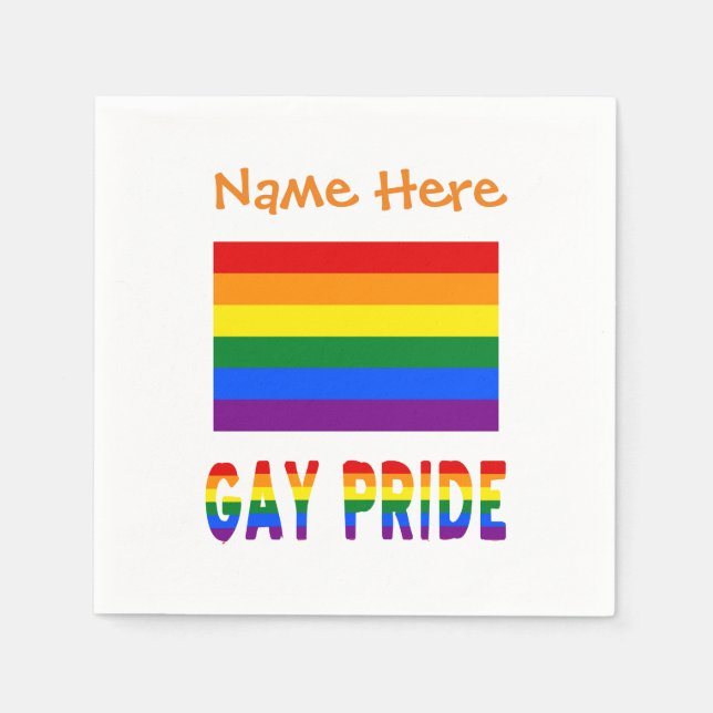 Gay Pride Rainbow Flag Orange Personalization  Napkins (Front)