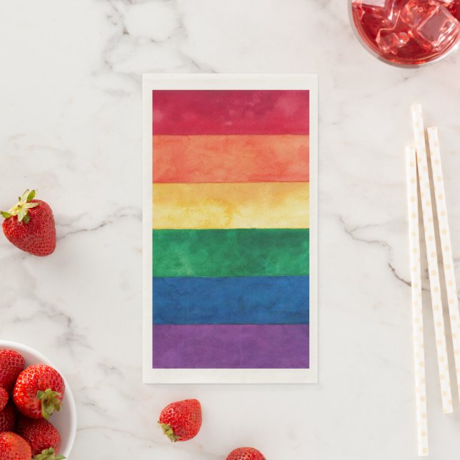 Gay Pride Rainbow Flag Paper Guest Towels (Insitu)