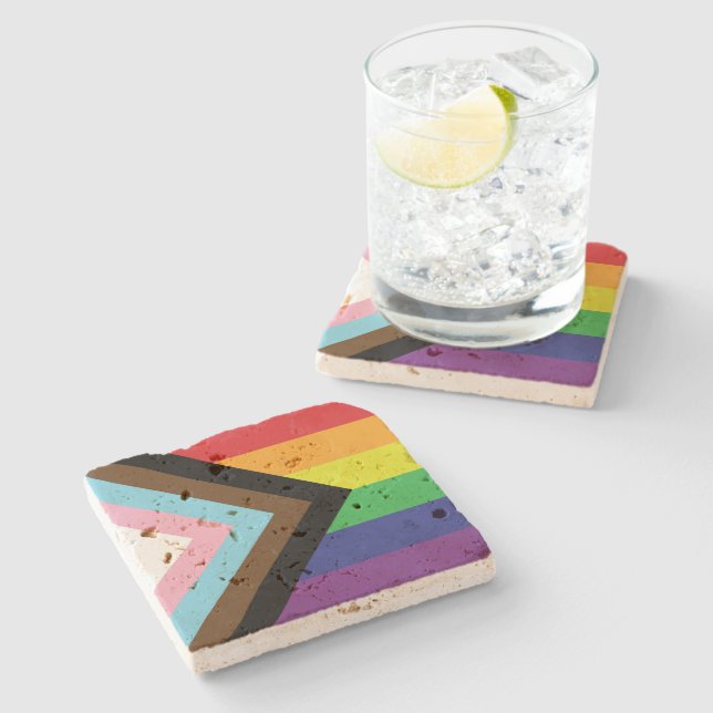 Gay Pride Rainbow Flag Progressive LGBTQIA+ Stone Coaster (Side)