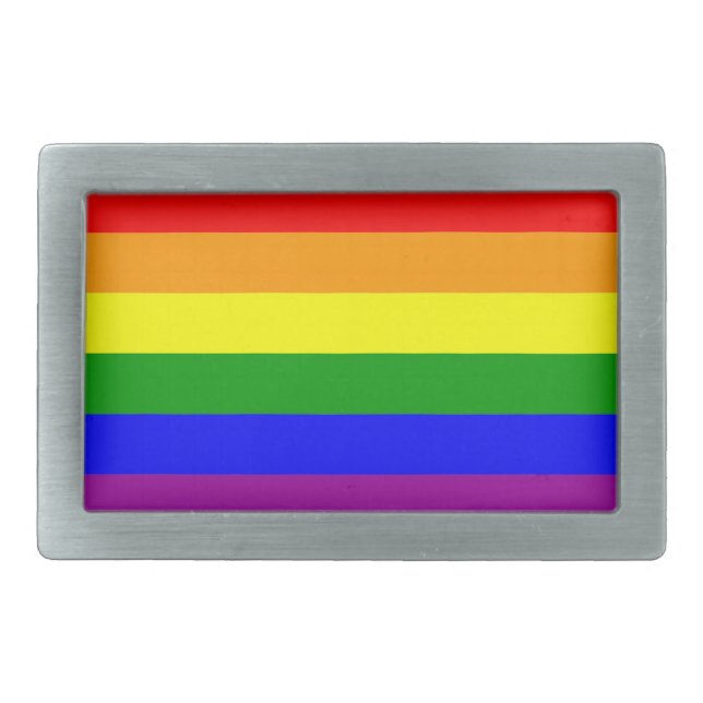 Gay Pride Rainbow Flag Rectangular Belt Buckle (Front)