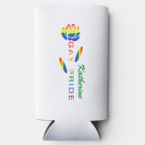 Gay Pride Rainbow Flag Rose Personalized Seltzer Can Cooler