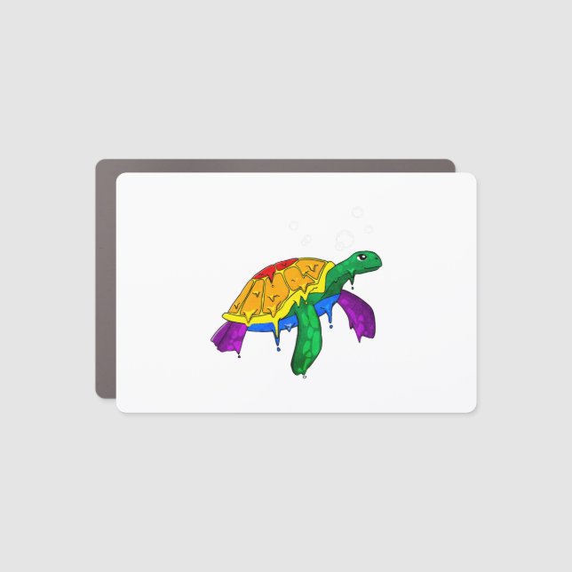 Gay Pride Rainbow Flag Sea Turtle Subtle LGBTQ Car Magnet (Front)