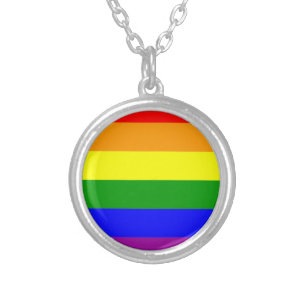 Gay Pride Rainbow Flag Silver Plated Necklace