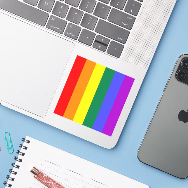Gay Pride Rainbow Flag Sticker (Laptop w/ iPhone)