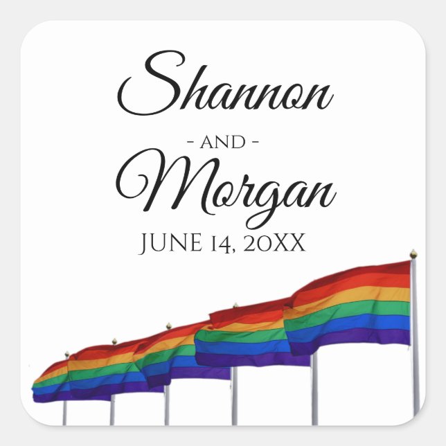 Gay Pride Rainbow Flag Wedding Stickers (Front)