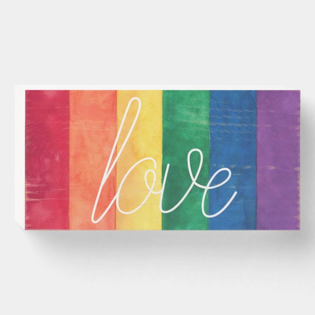 Gay Pride Rainbow Flag Wooden Box Sign (Front Horizontal)