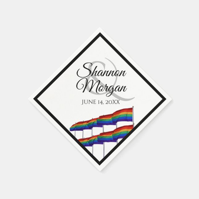 Gay Pride Rainbow Flags LGBTQ Wedding Napkins (Corner)