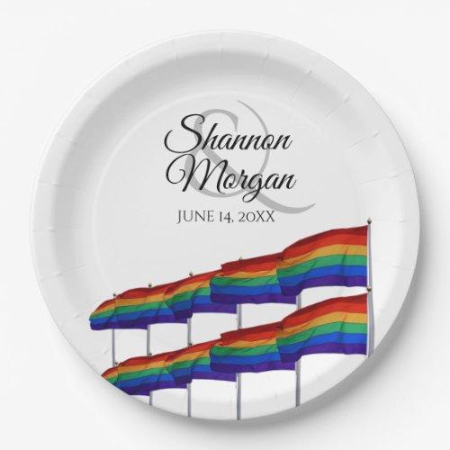 Gay Pride Rainbow Flags Wedding Paper Plates