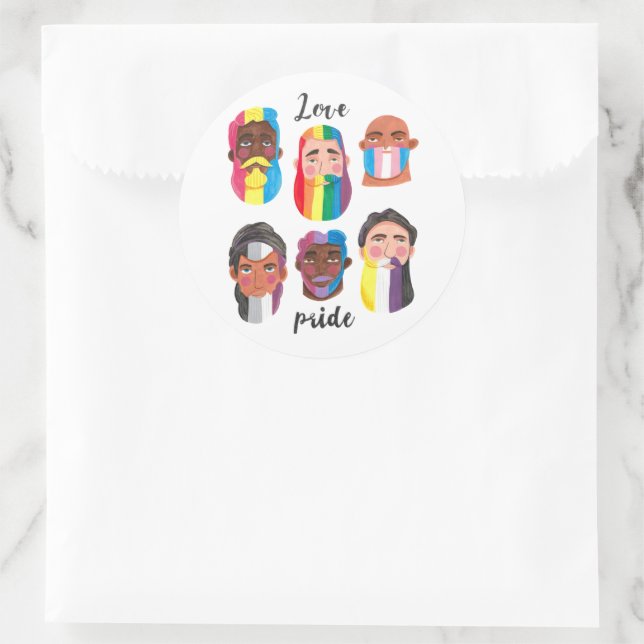 Gay pride rainbow gender flags beard men classic round sticker (Bag)