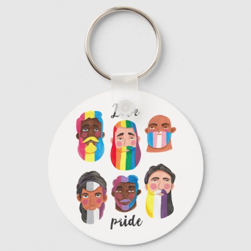 Gay pride rainbow gender flags beard men  keychain