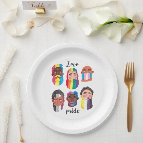 Gay pride rainbow gender flags beard men  paper plates