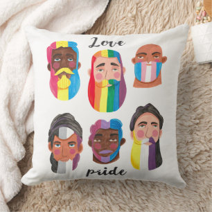 Gay pride rainbow gender flags beard men throw pillow