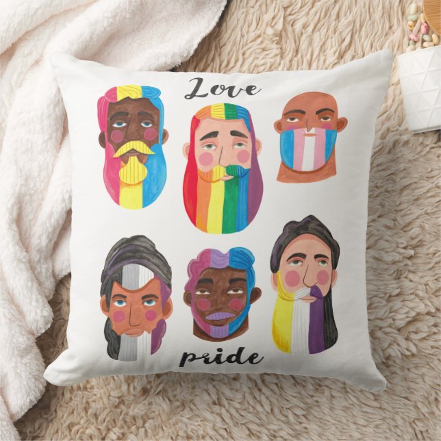 Gay pride rainbow gender flags beard men throw pillow (Blanket)