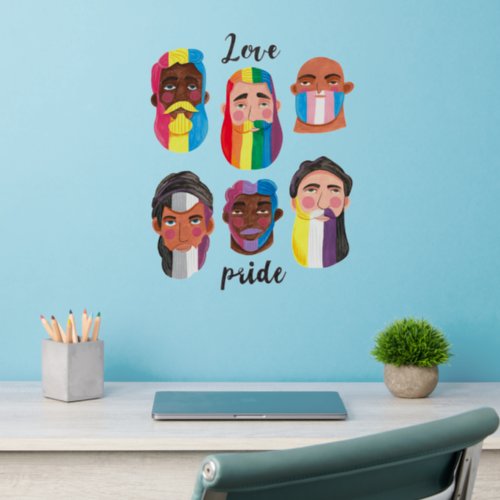 Gay pride rainbow gender flags beard men  wall decal 