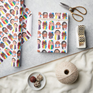 Gay pride rainbow gender flags beard men wrapping paper