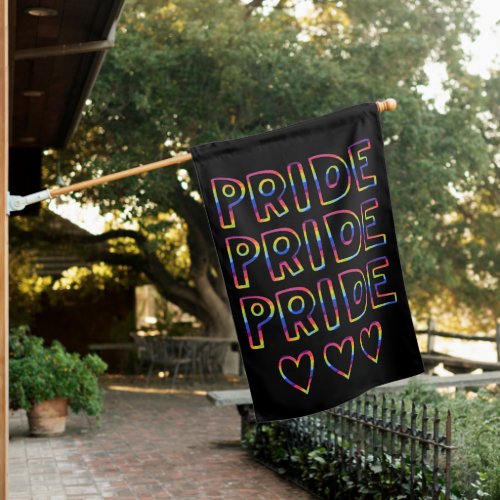 GAY PRIDE Rainbow Handlettering Hearts Colorful House Flag