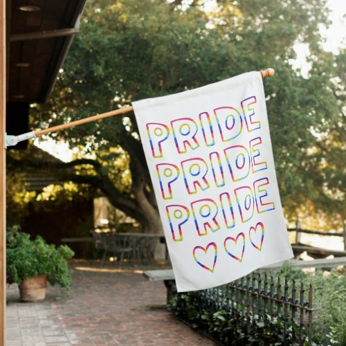 GAY PRIDE Rainbow Handlettering Hearts Colorful House Flag