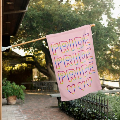 GAY PRIDE Rainbow Handlettering Hearts Colorful  House Flag