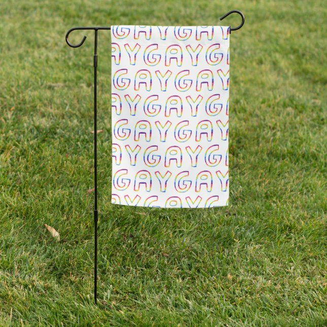 GAY PRIDE Rainbow Handlettering Pattern Colorful  Garden Flag (In SItu)
