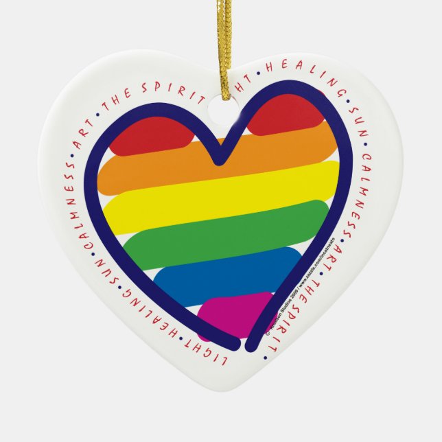 Gay Pride Rainbow Heart Ceramic Ornament (Front)