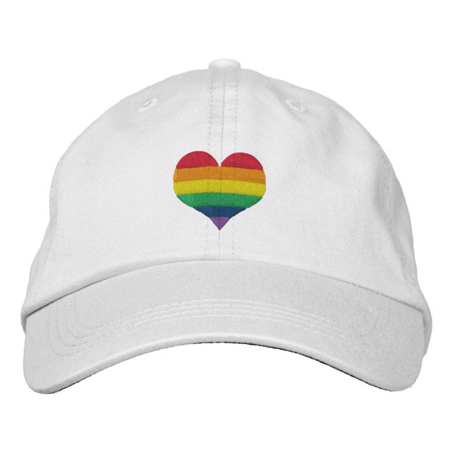 Gay Pride Rainbow Heart Embroidered Baseball Cap (Front)