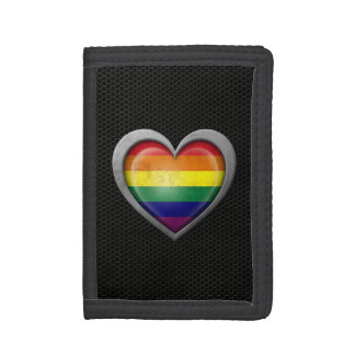 Gay Pride Rainbow Heart Flag Steel Mesh Effect Tri-fold Wallet