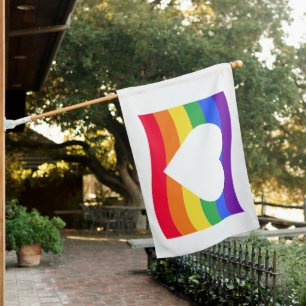 Gay Pride Rainbow Heart House Flag