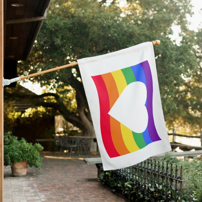 Gay Pride Rainbow Heart House Flag (In SItu)