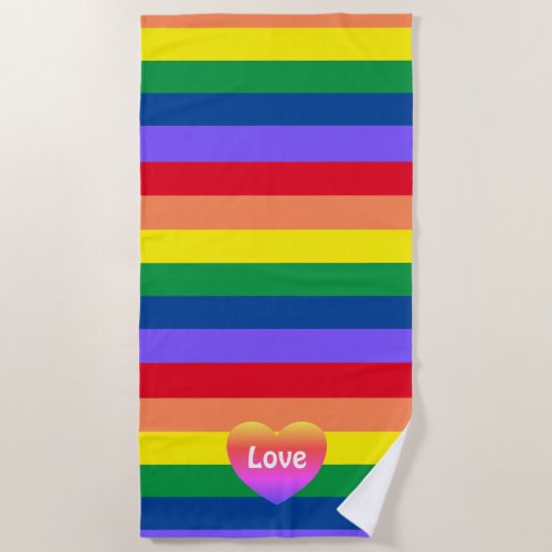 Gay Pride Rainbow Heart LGBTQ Equality  Beach Towel