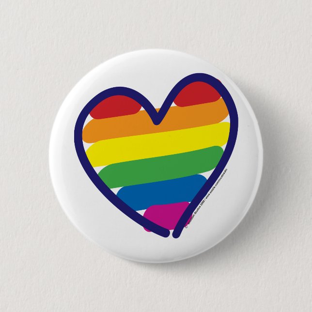 Gay Pride Rainbow Heart Pinback Button (Front)