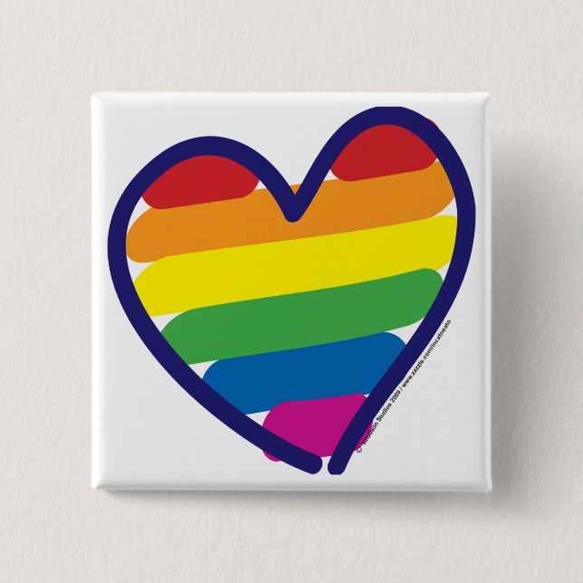 Gay Pride Rainbow Heart Pinback Button (Front)