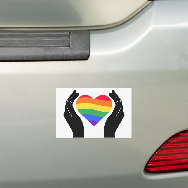 Gay Pride | Rainbow Heart with Hands Car Magnet (In Situ)