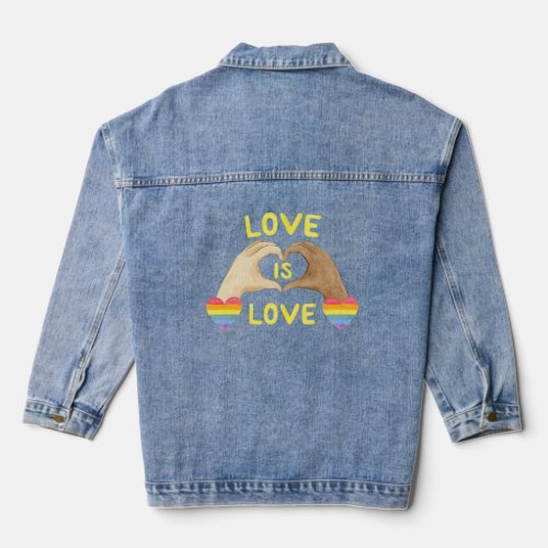 Gay Pride Rainbow Heart Womens Denim Jacket