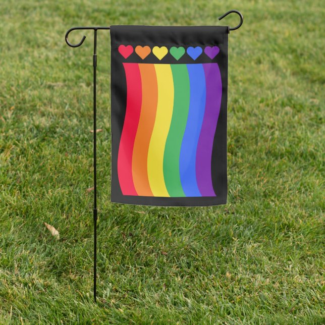 Gay Pride Rainbow Hearts Garden Flag (In SItu)