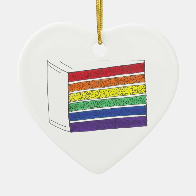 Gay Pride Rainbow Layer Wedding Cake Slice Ceramic Ornament (Front)