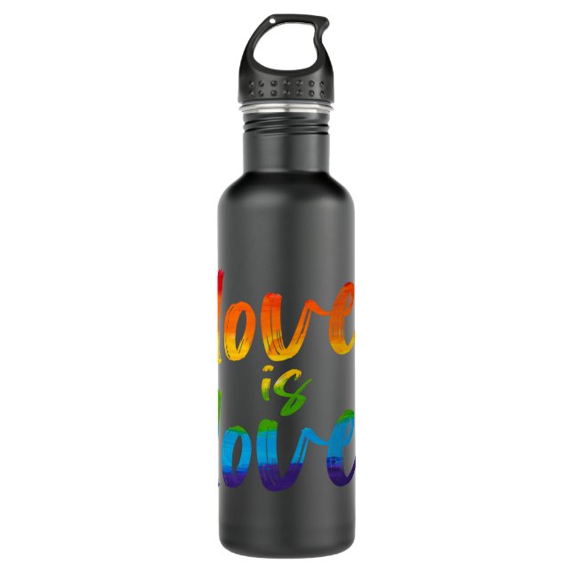 Gay Pride Rainbow LGBT Love Is Love Pullover Hoodi Stainless Steel Water Bottle (Front)